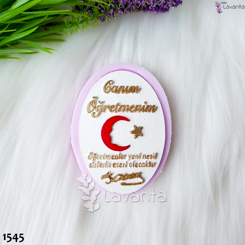Oval Canım Öğretmenim Bayraklı Etiketi Kokulu Taş Kalıbı