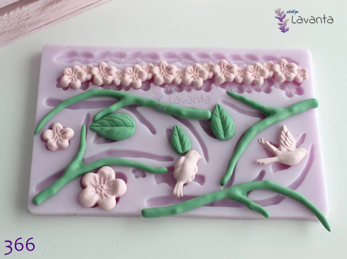Dallar, Çiçekler ve Kuşlar Silikon Kalıbı