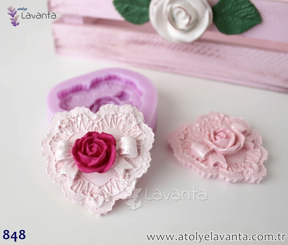 Dantel Kalp Gül Silikon Kalıbı