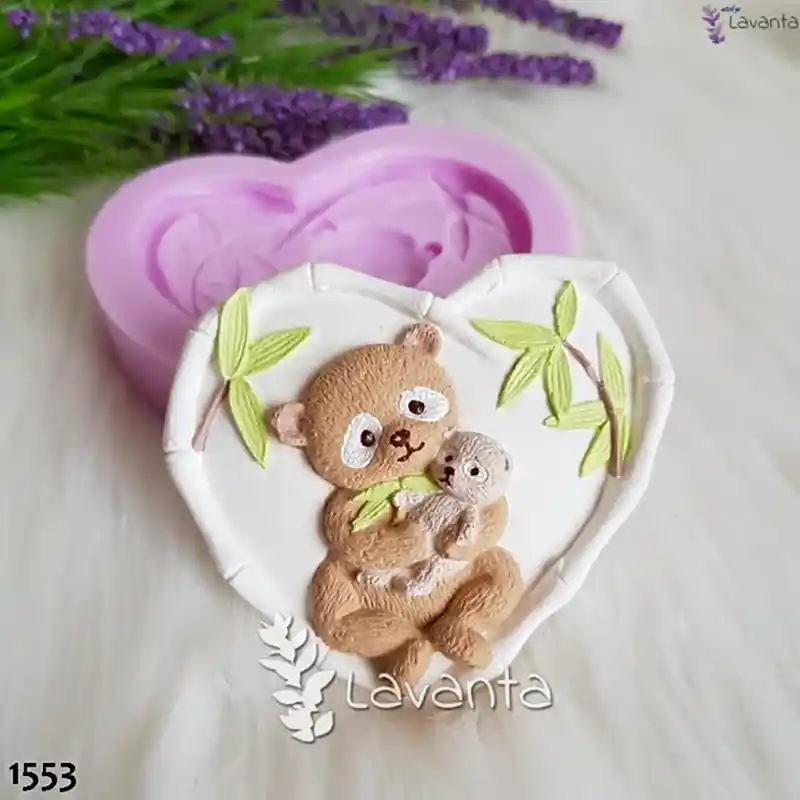 Kalp İçinde Ayıcık Anne ve Yavrusu Kokulu Taş Kalıbı