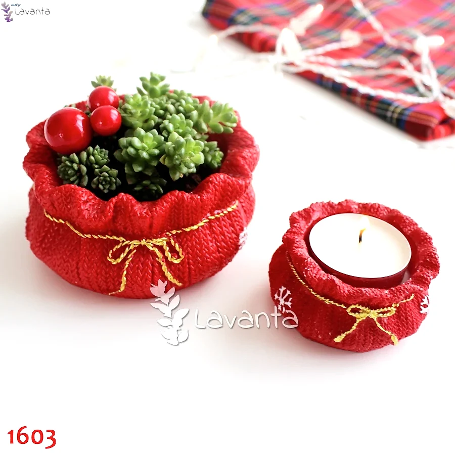 Yılbaşı Sukulent Saksı ve Mumluk Seti Silikon Kalıbı